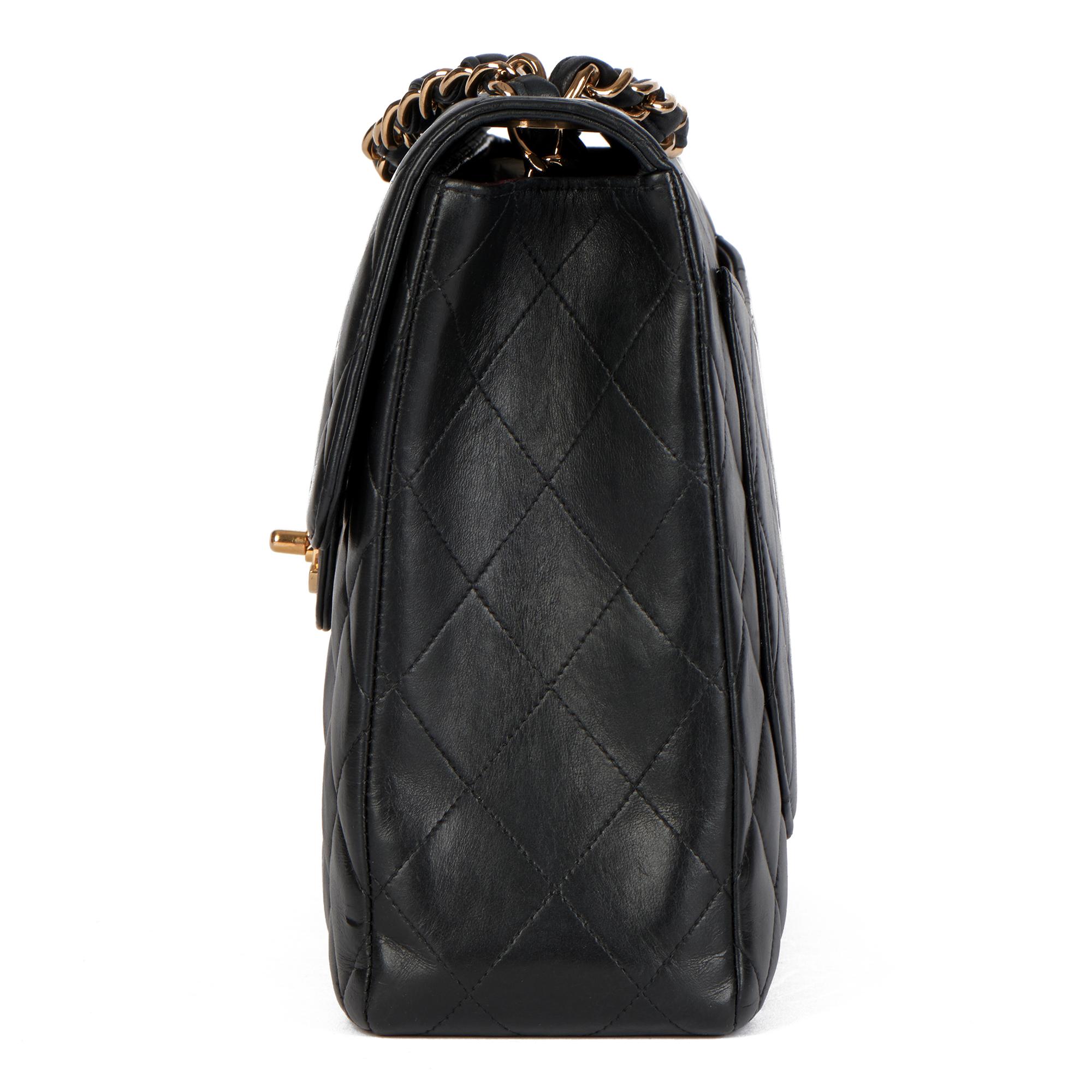 Women's Chanel Black Quilted Lambskin Leather Vintage Jumbo Classic Single Flap Bag