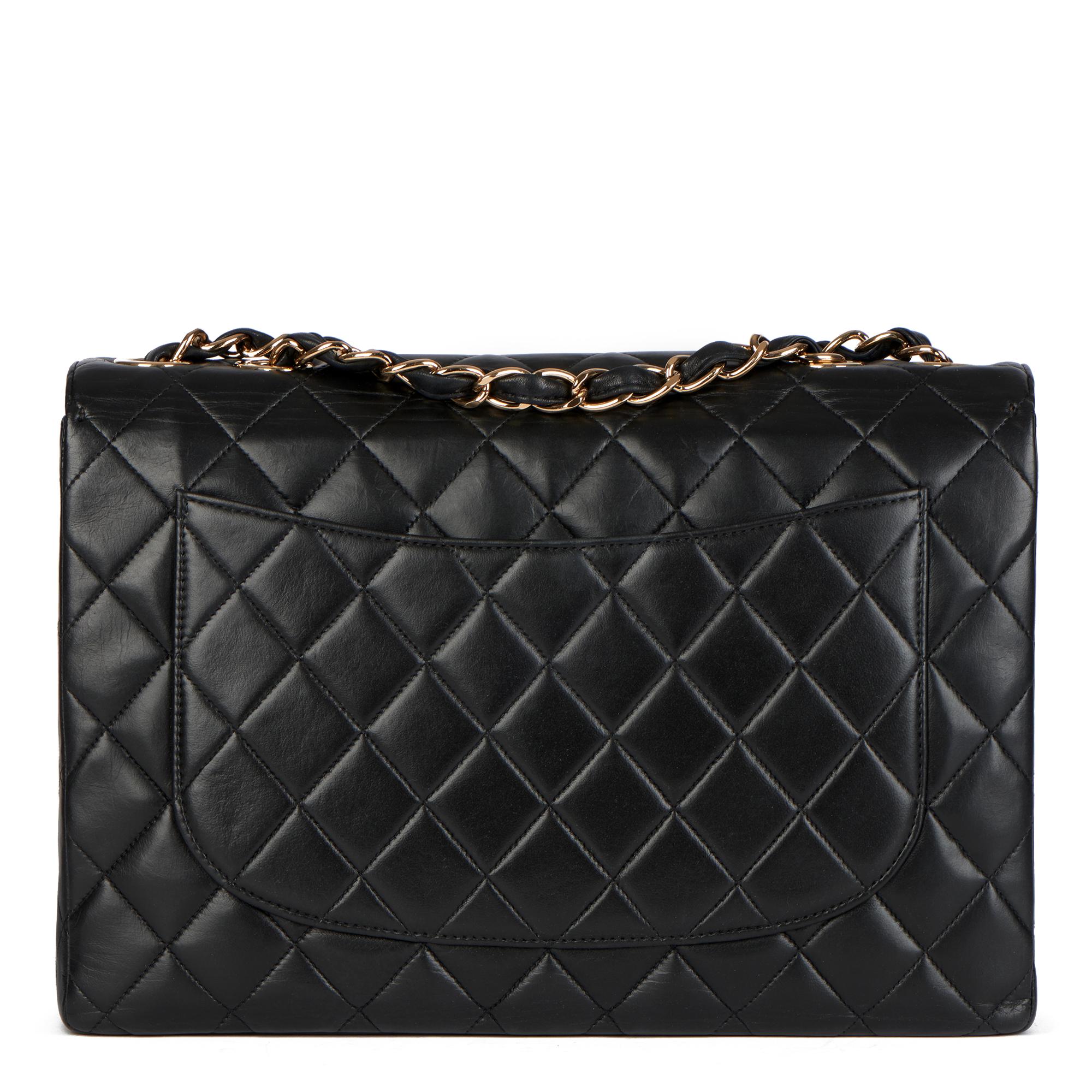 Chanel Black Quilted Lambskin Leather Vintage Jumbo Classic Single Flap Bag 1