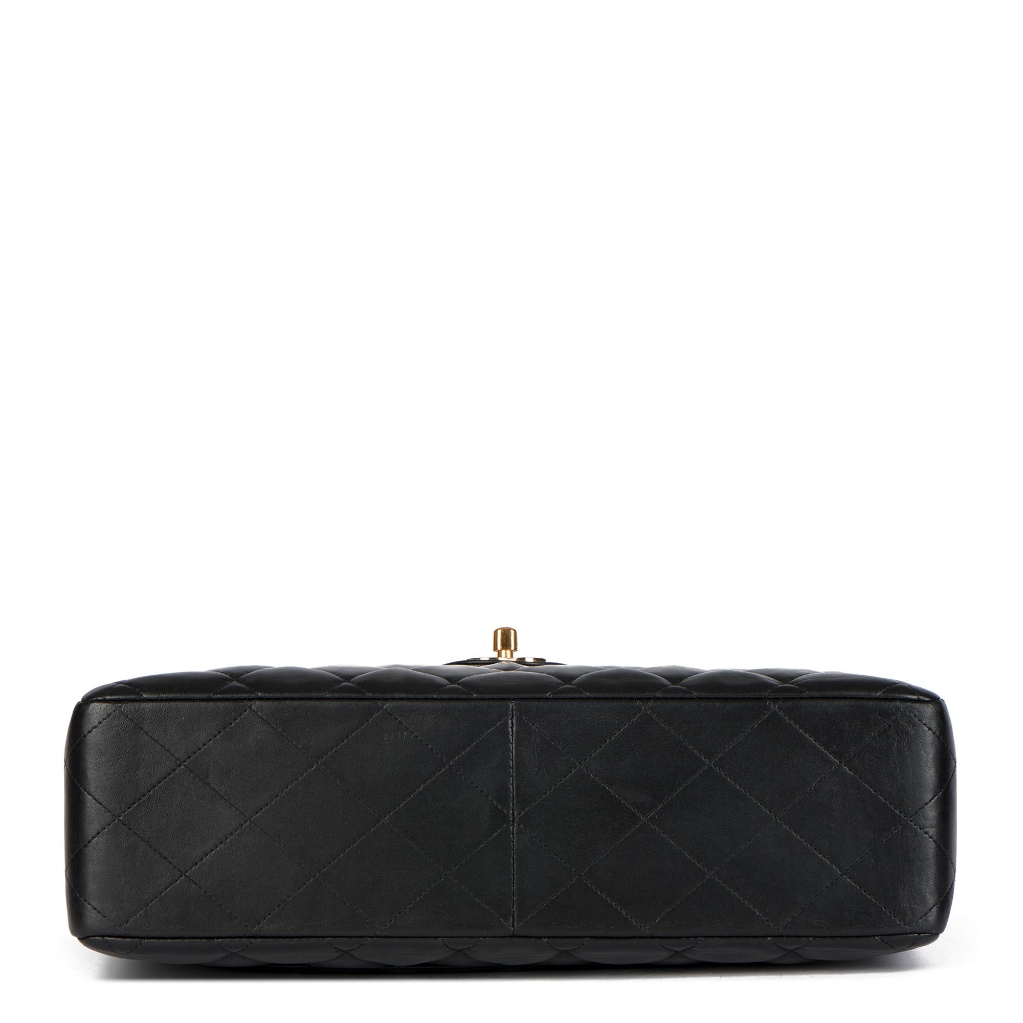 Chanel Black Quilted Lambskin Leather Vintage Jumbo Classic Single Flap Bag 2