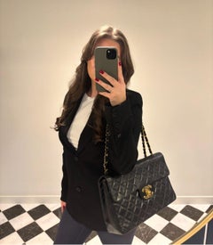 Chanel Black Quilted Lambskin Leather Vintage Maxi Jumbo XL Classic Single Flap