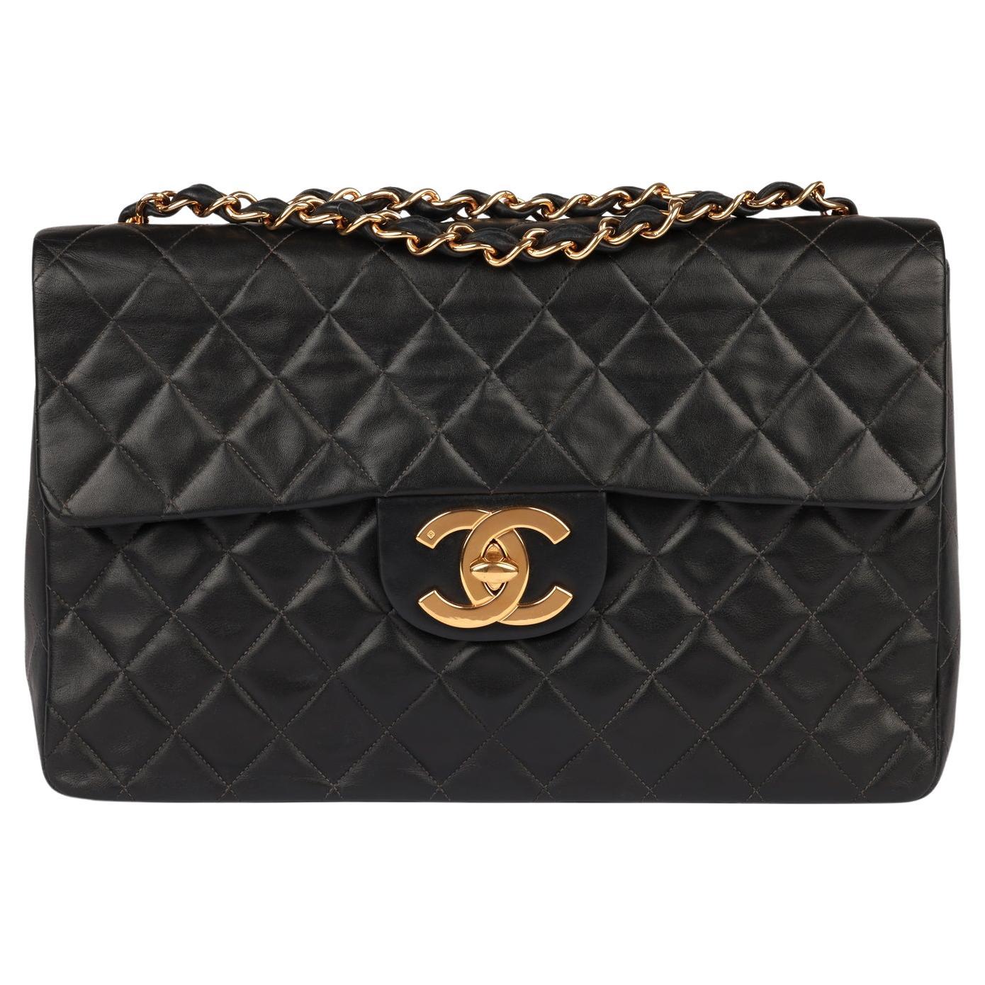 Chanel Black Quilted Lambskin Leather Vintage Maxi Jumbo XL Classic Single Flap For Sale