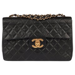 Chanel Black Quilted Lambskin Leather Vintage Maxi Jumbo XL Classic Single Flap