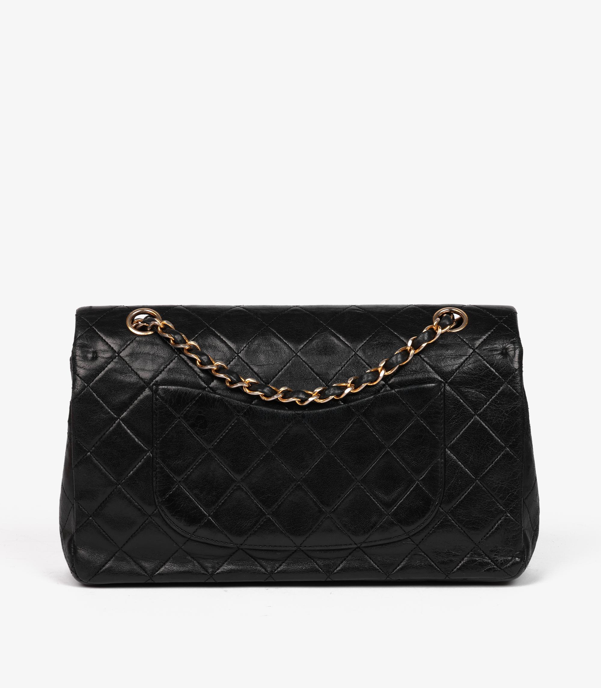 Chanel Black Quilted Lambskin Leather Vintage Medium Classic Double Flap Bag For Sale 1