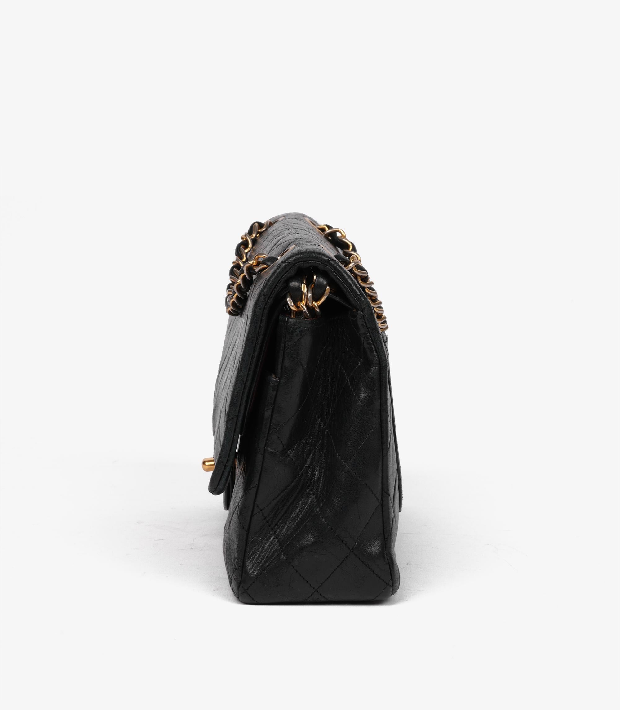 Chanel Black Quilted Lambskin Leather Vintage Medium Classic Double Flap Bag For Sale 2