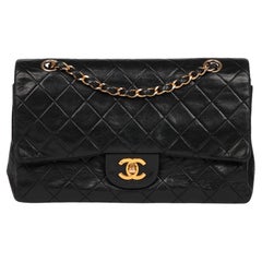 Chanel Nero Trapuntato in Pelle d'Agnello Vintage Medium Classic Borsa con Doppia Patta