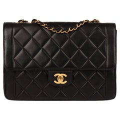 Chanel Black Quilted Lambskin Leather Vintage Medium Classic Single Flap Bag