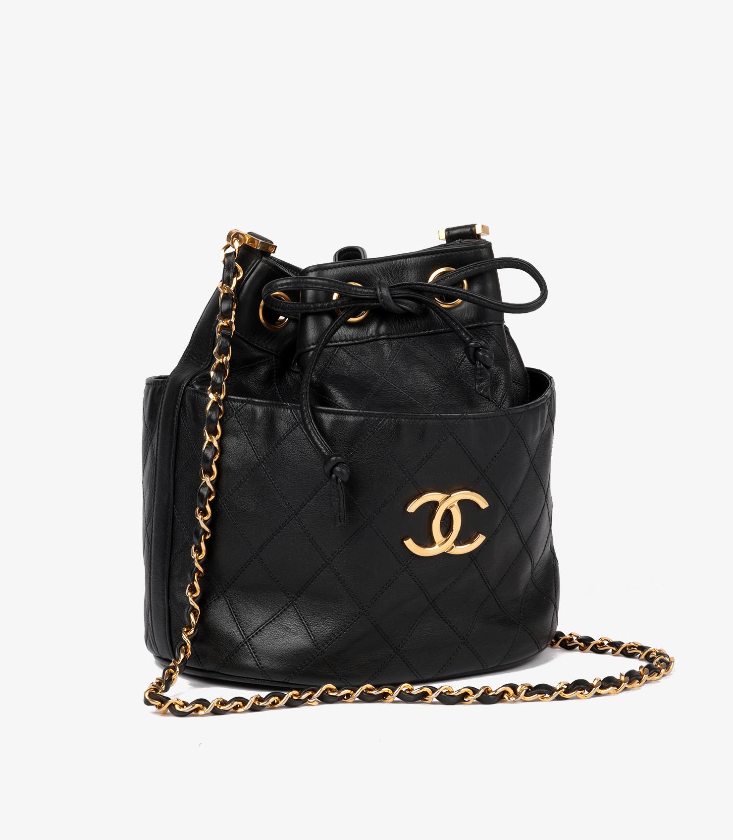 Chanel Black Quilted Lambskin Leather Vintage Small Classic Bucket Bag In Excellent Condition In Bishop's Stortford, Hertfordshire