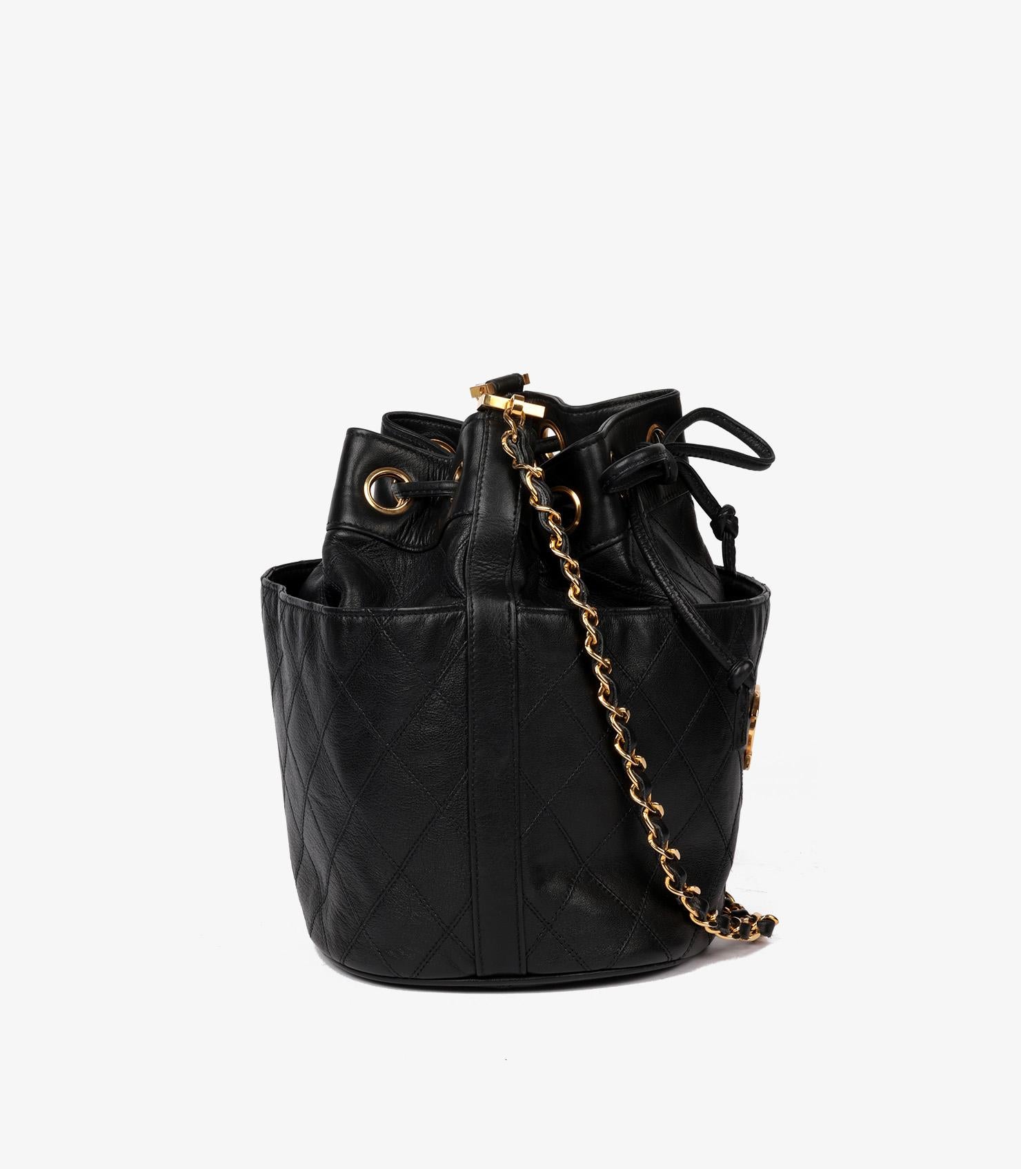 Women's Chanel Black Quilted Lambskin Leather Vintage Small Classic Bucket Bag