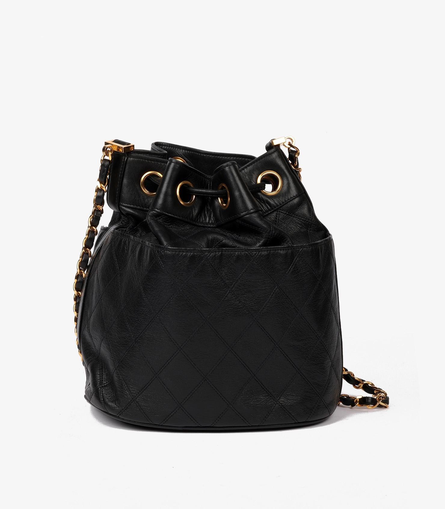 Chanel Black Quilted Lambskin Leather Vintage Small Classic Bucket Bag 2