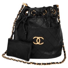 Chanel Black Quilted Lambskin Leather Vintage Small Classic Bucket Bag