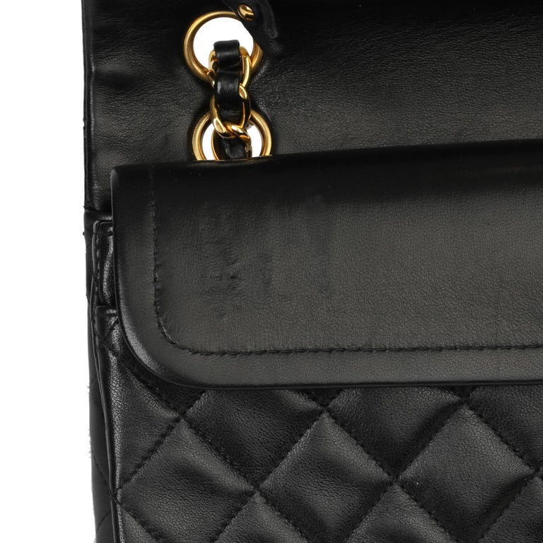 Chanel Black Quilted Lambskin Leather Vintage Small Classic Double Flap ...
