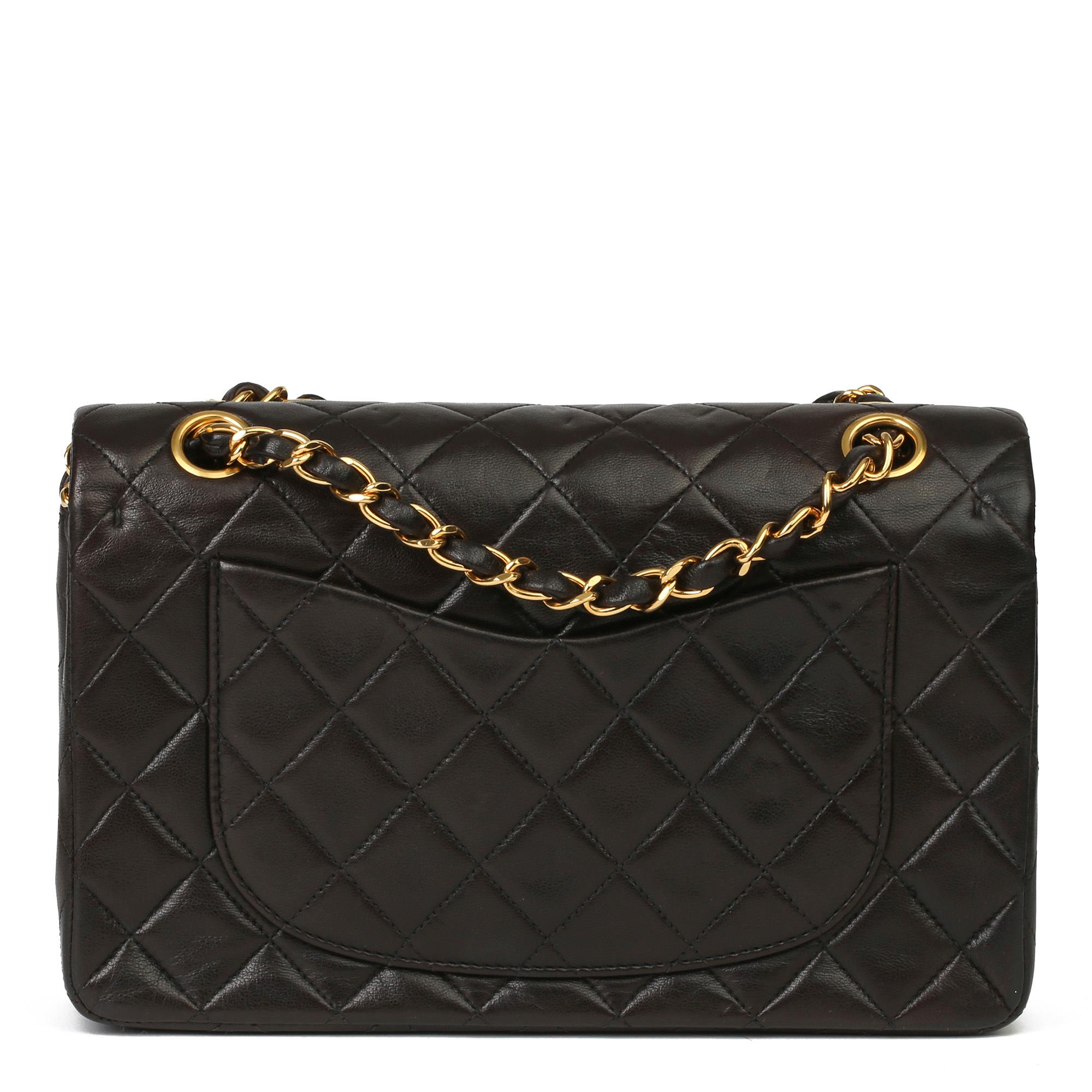 Women's Chanel Black Quilted Lambskin Leather Vintage Small Classic Double Flap Bag