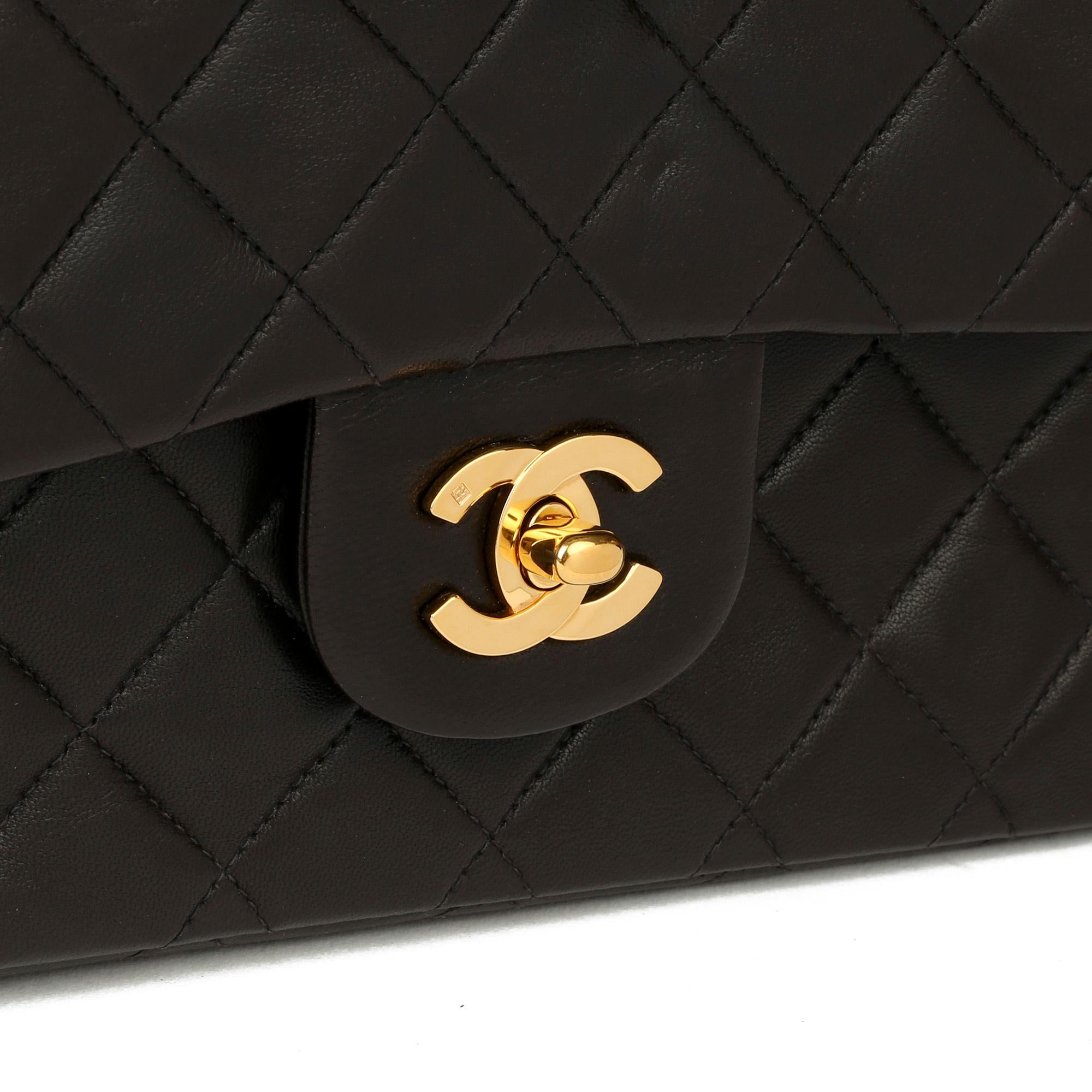 Chanel Black Quilted Lambskin Leather Vintage Small Classic Double Flap Bag 2