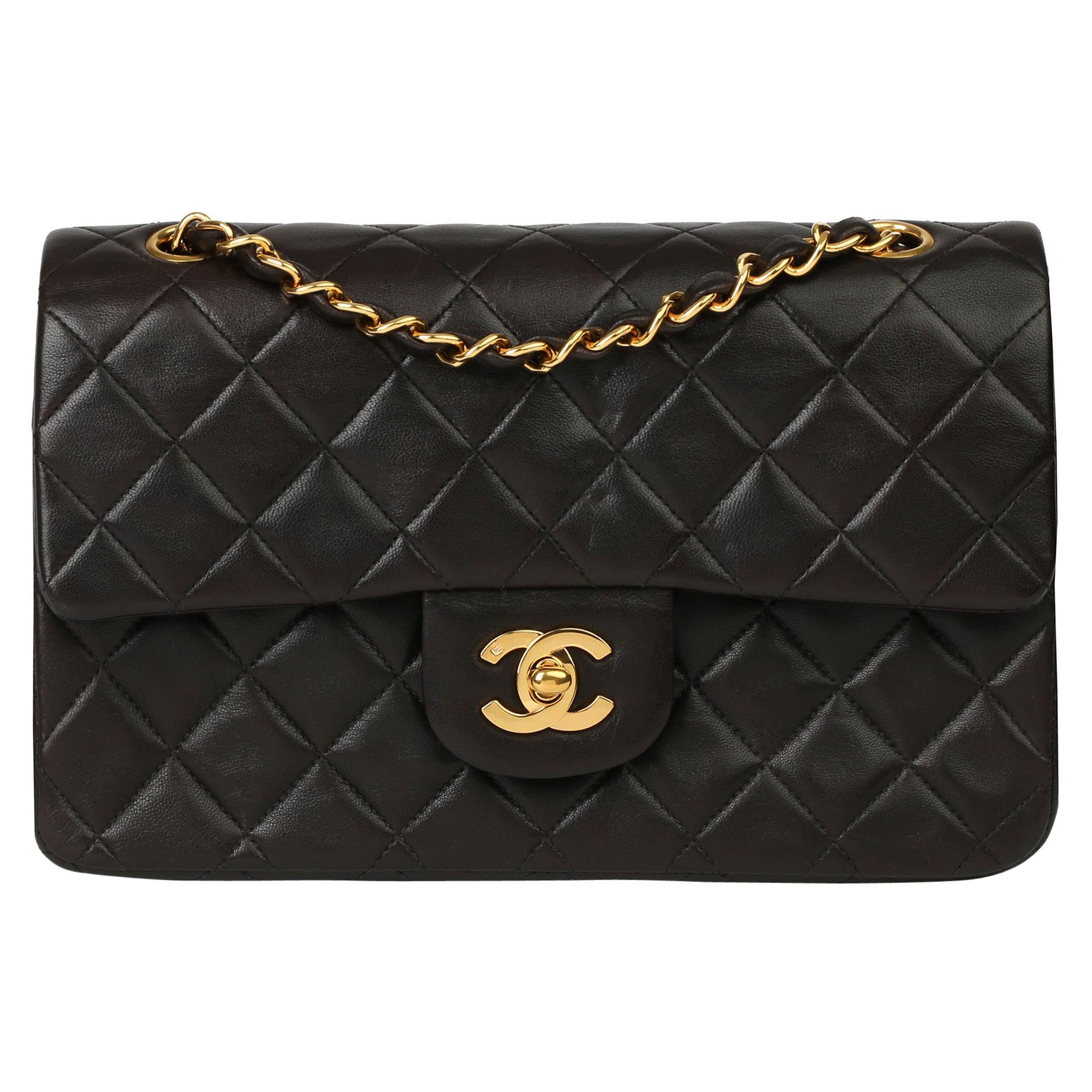 Chanel Black Quilted Lambskin Leather Vintage Small Classic Double Flap Bag