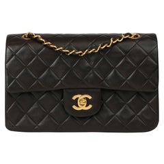 Chanel Black Quilted Lambskin Leather Vintage Small Classic Double Flap Bag