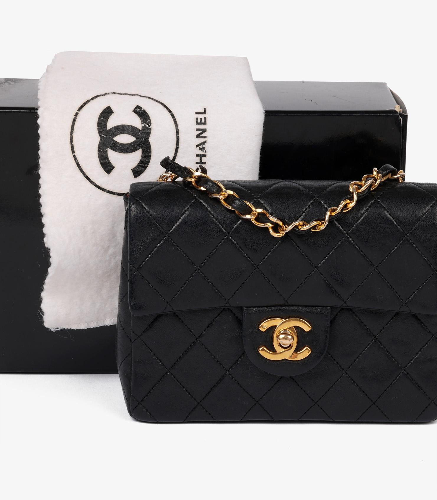 Chanel Black Quilted Lambskin Leather Vintage Square Mini Flap Bag For Sale 6