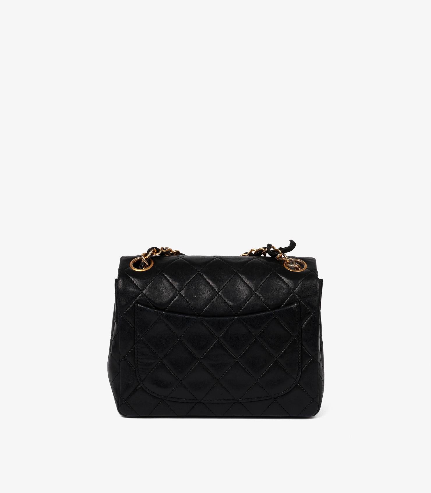 Chanel Black Quilted Lambskin Leather Vintage Square Mini Flap Bag For Sale 1