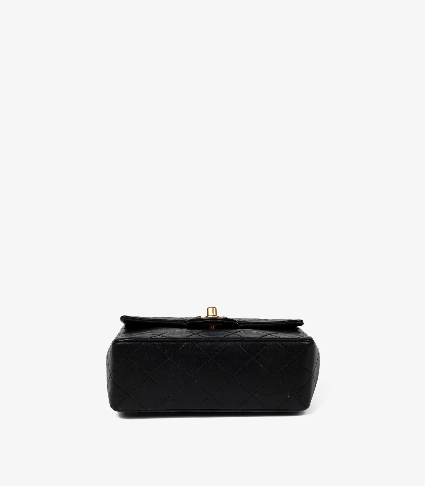 Chanel Black Quilted Lambskin Leather Vintage Square Mini Flap Bag For Sale 2