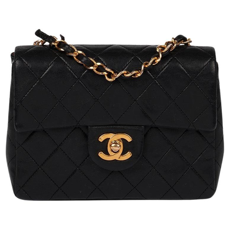 Chanel Black Quilted Lambskin Leather Vintage Square Mini Flap Bag For Sale