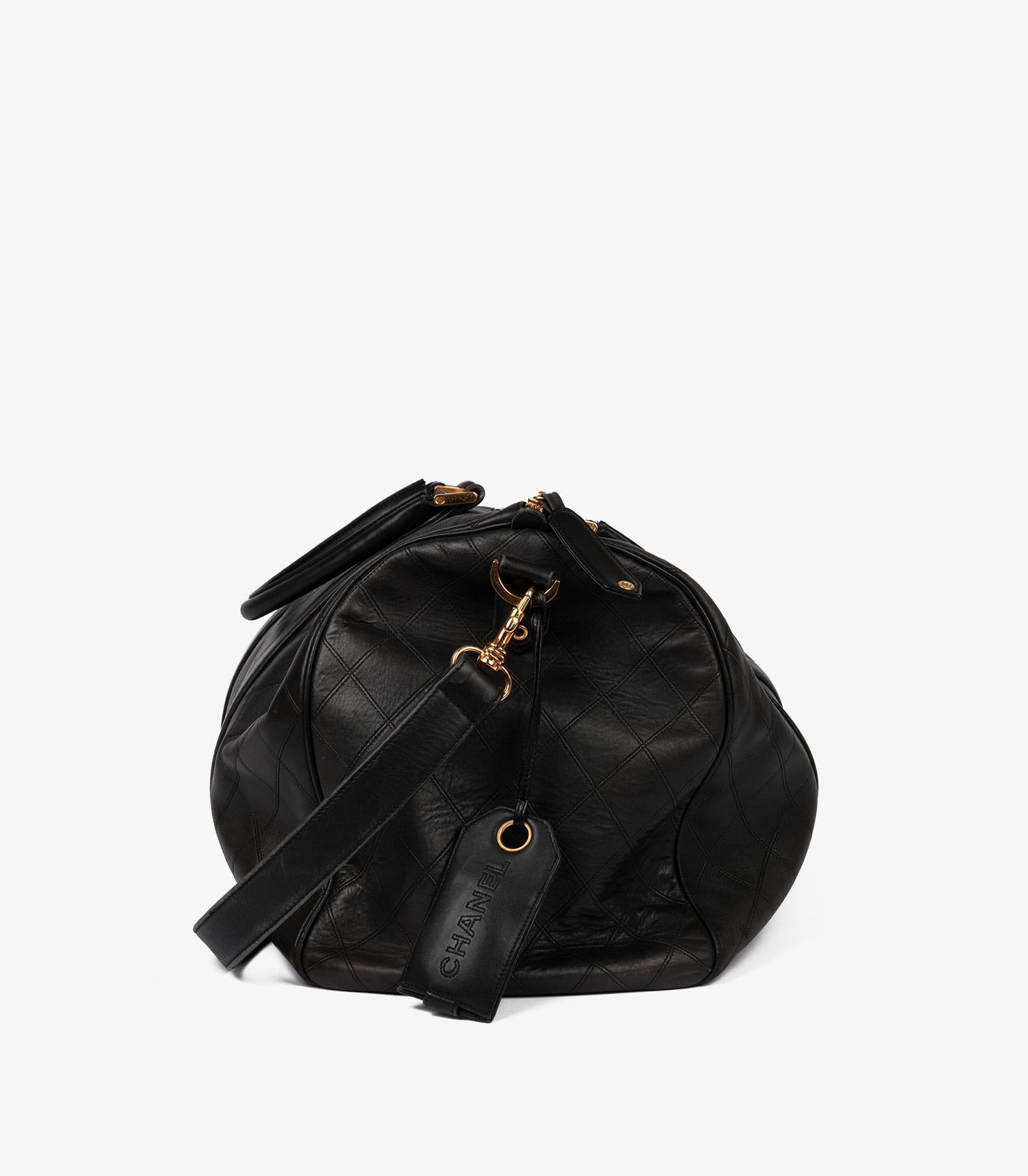 Women's or Men's Chanel Black Quilted Lambskin Leather Vintage Timeless Boston 50 For Sale