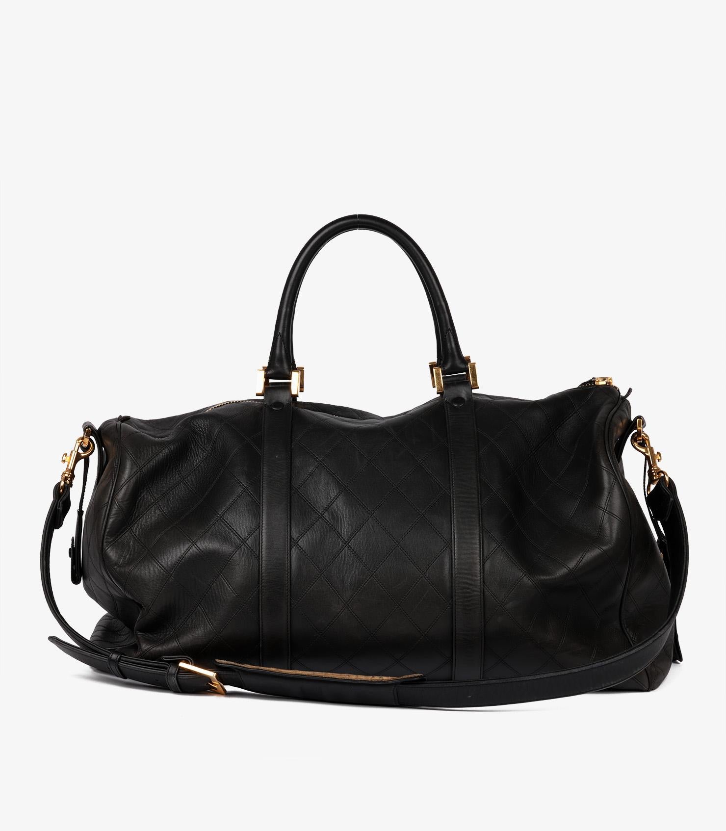 Chanel Black Quilted Lambskin Leather Vintage Timeless Boston 50 For Sale 1