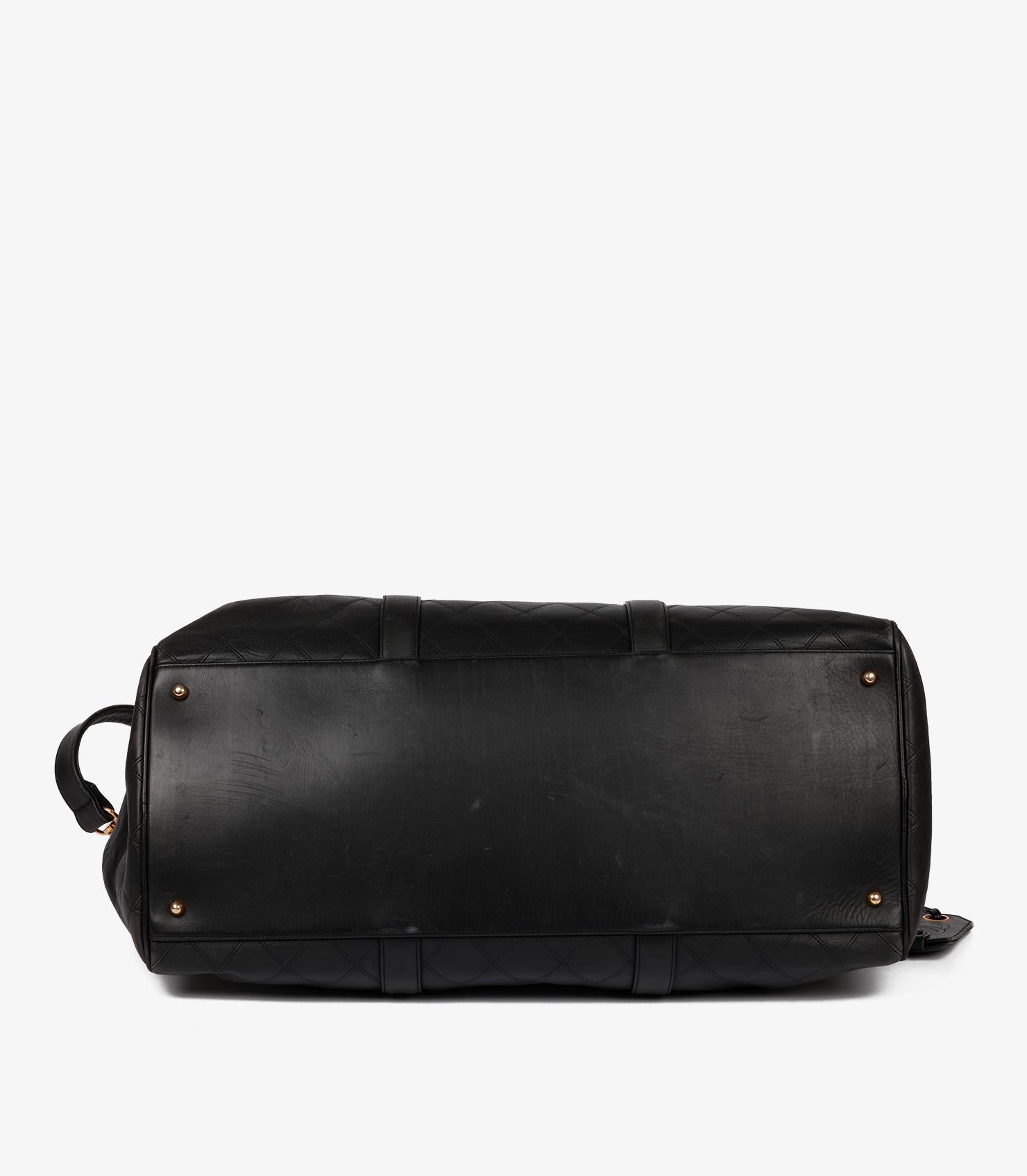Chanel Black Quilted Lambskin Leather Vintage Timeless Boston 50 For Sale 2