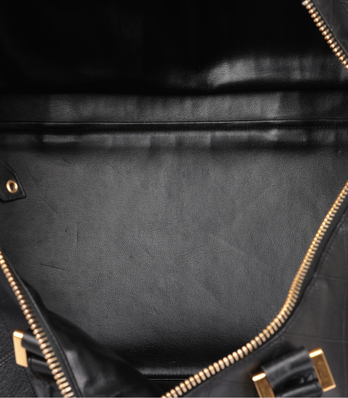 Chanel Black Quilted Lambskin Leather Vintage Timeless Boston 50 For Sale 5