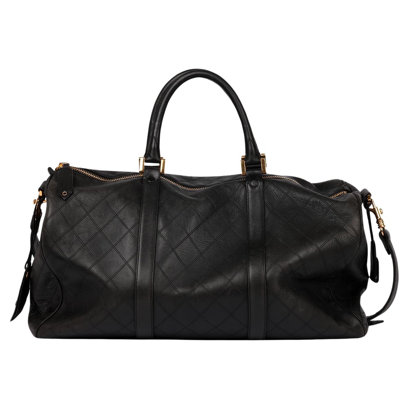 Chanel Black Quilted Lambskin Leather Vintage Timeless Boston 50 For Sale