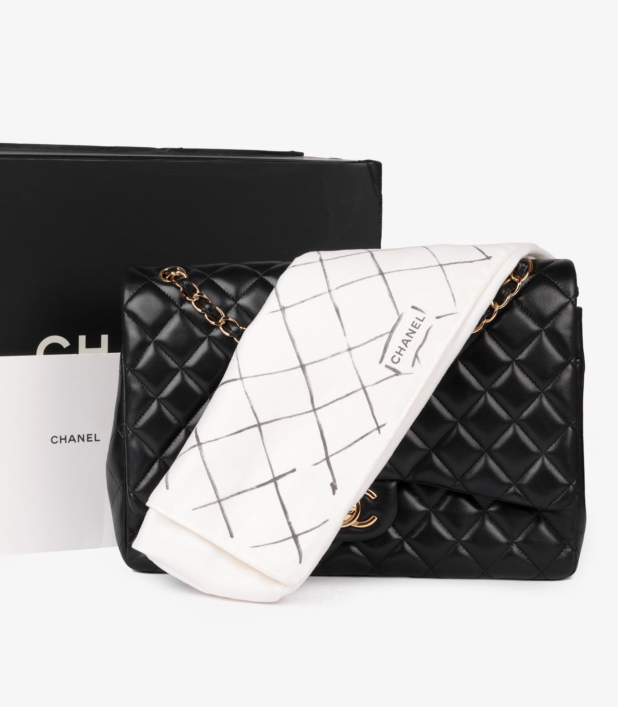 Chanel Black Quilted Lambskin Maxi Classic Double Flap Bag For Sale 8
