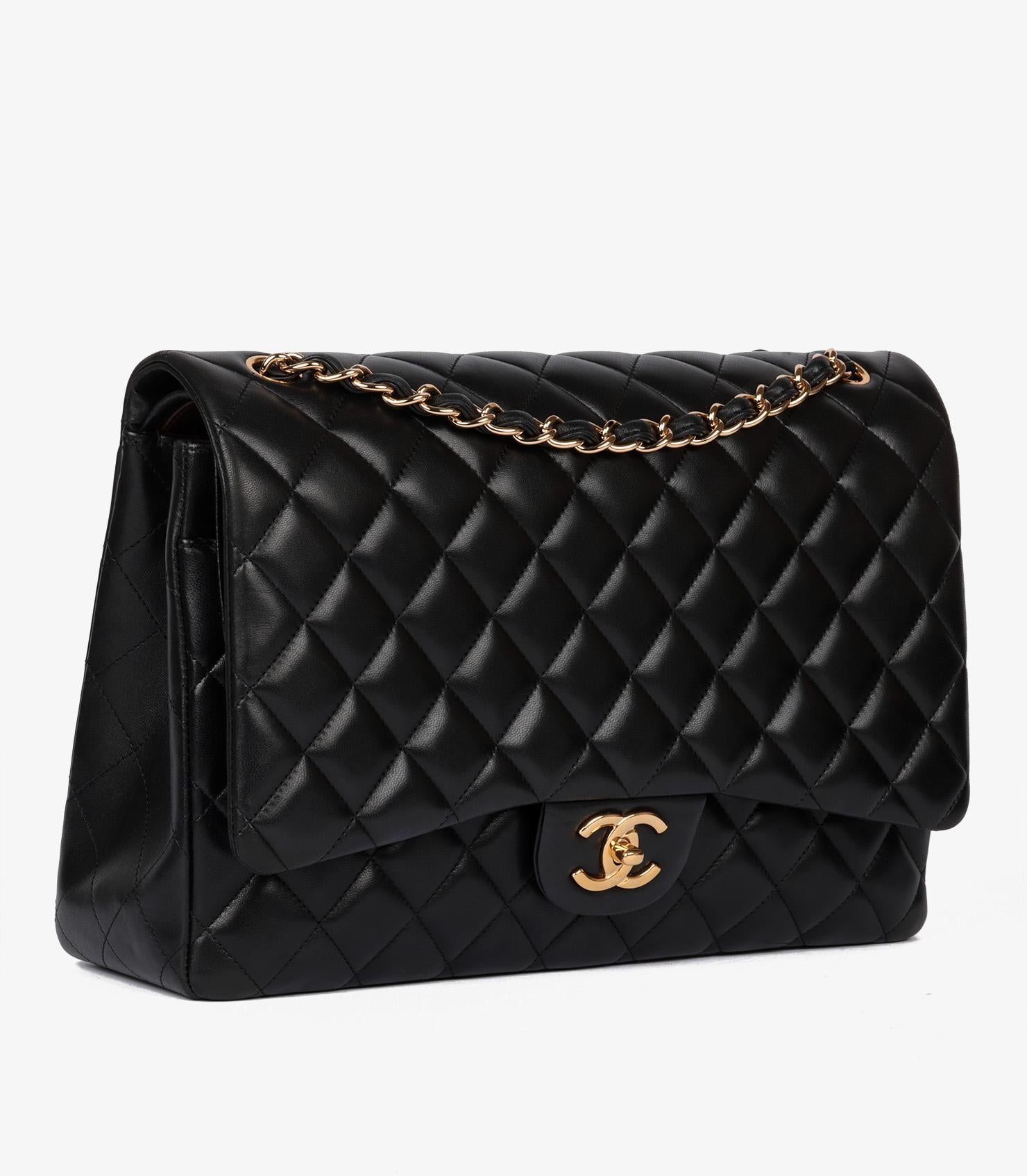 Chanel Black Quilted Lambskin Maxi Classic Double Flap Bag In Excellent Condition In Bishop's Stortford, Hertfordshire