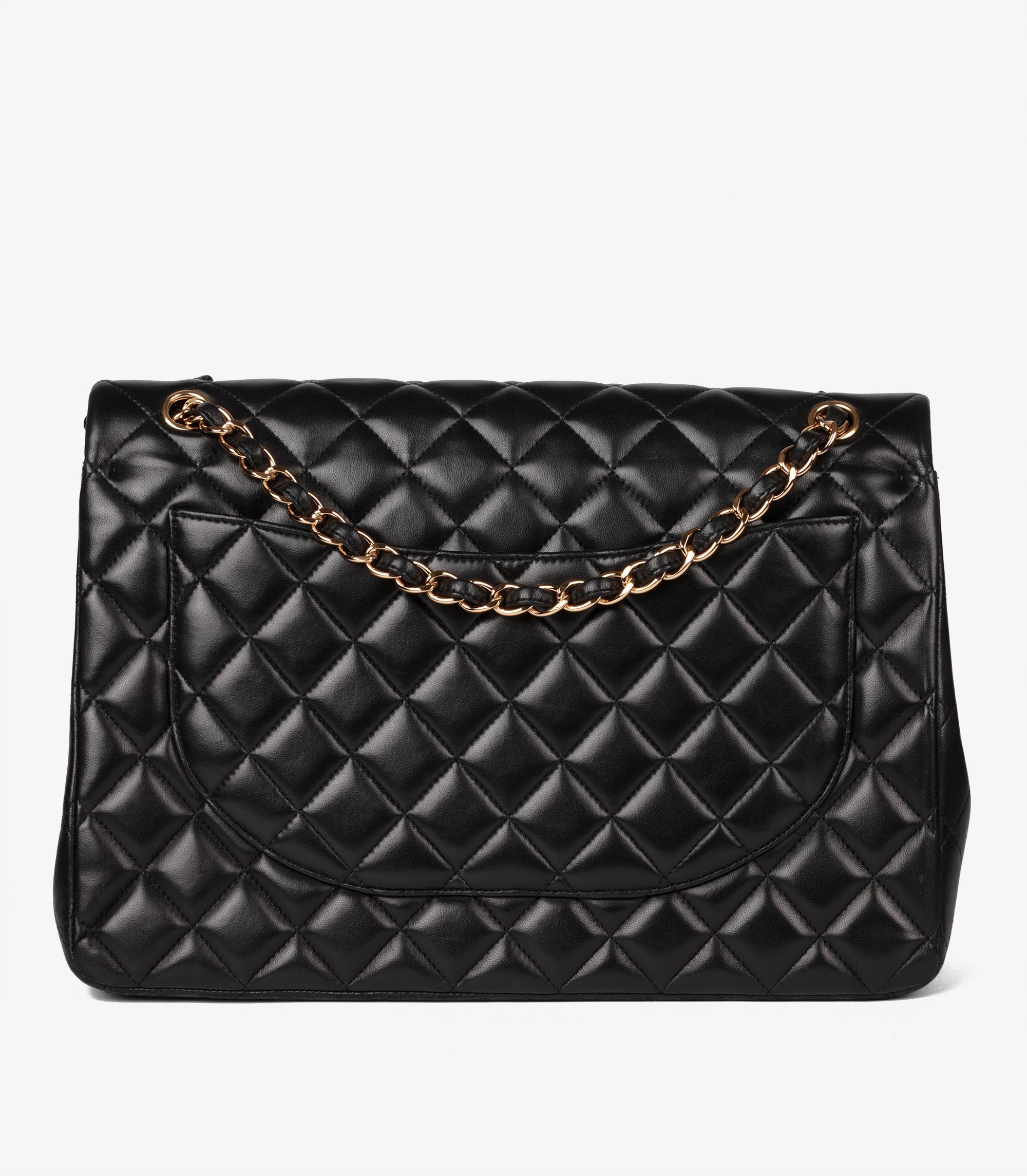 Chanel Black Quilted Lambskin Maxi Classic Double Flap Bag For Sale 1
