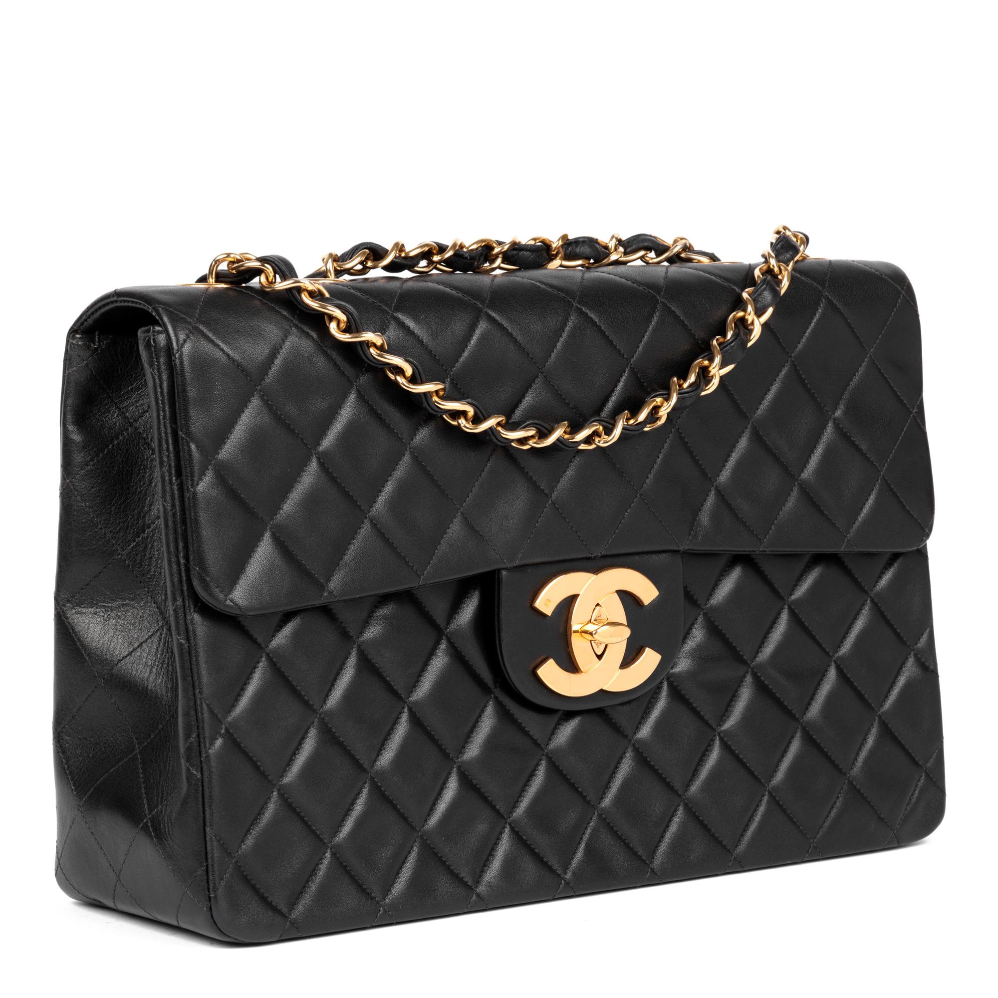 CHANEL
Black Quilted Lambskin Maxi Jumbo XL Classic Single Flap Bag

Serial Number: 3954557
Age (Circa): 1996
Accompanied By: Chanel Dust Bag, Care Booklet, Authenticity Card
Authenticity Details:  Authenticity Card, Serial Sticker (Made in