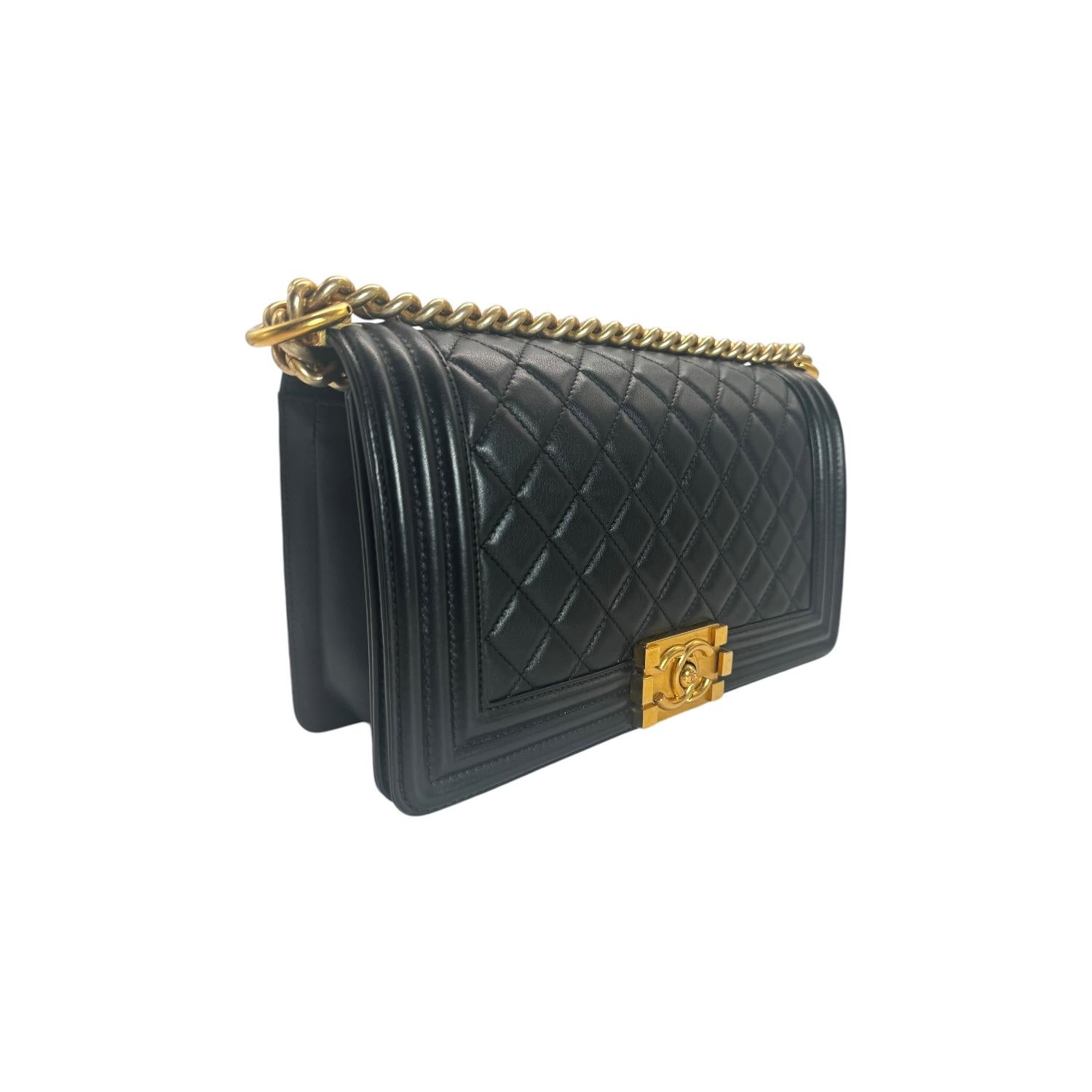 Chanel Black Quilted Lambskin Medium Boy Bag In Excellent Condition In Scottsdale, AZ
