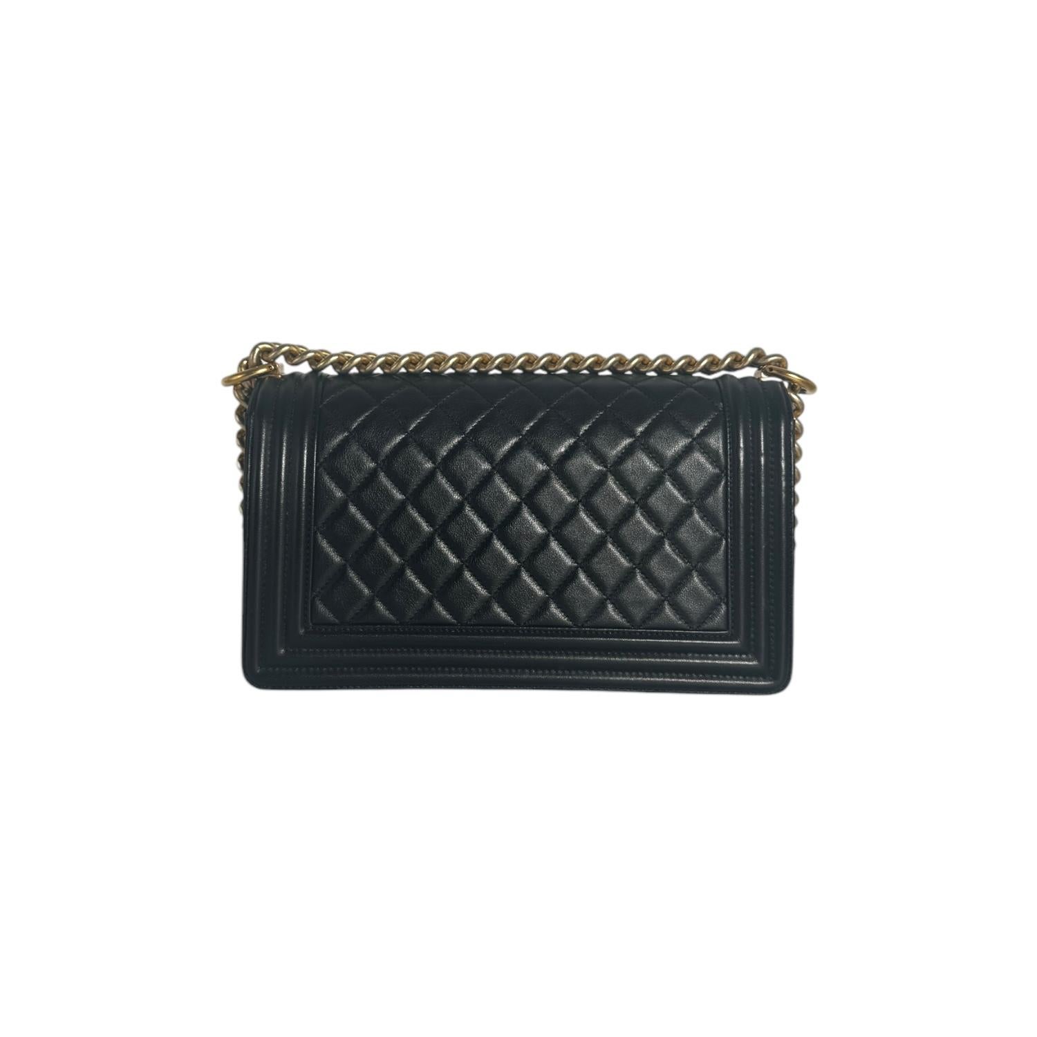 Women's Chanel Black Quilted Lambskin Medium Boy Bag