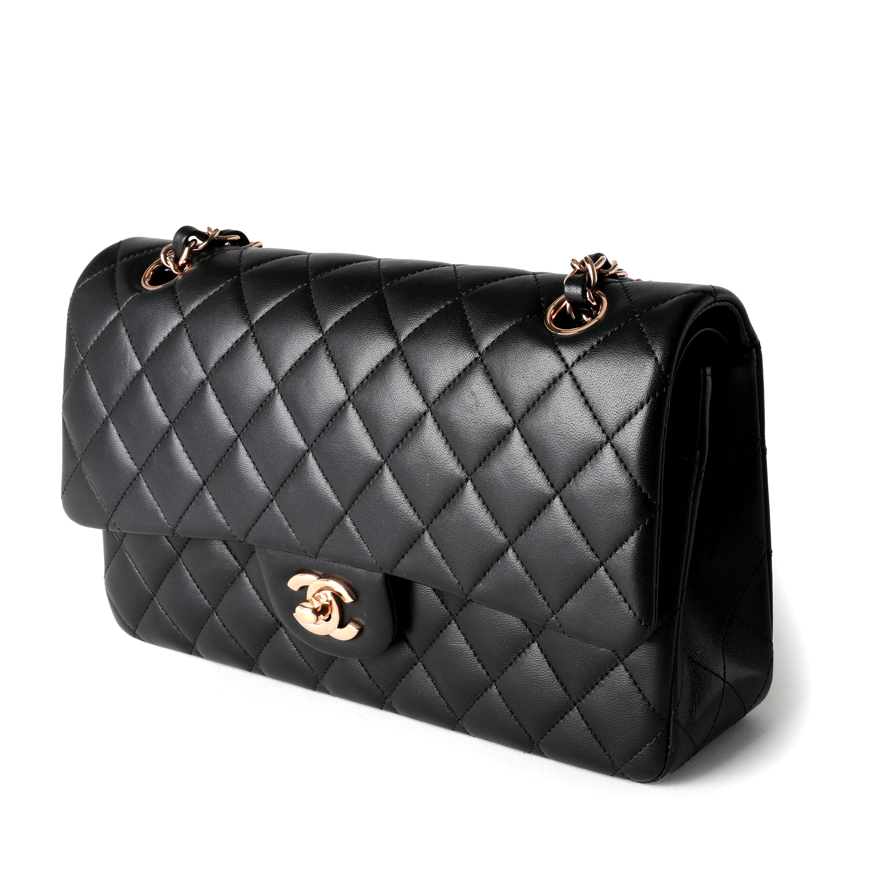 Chanel Black Quilted Lambskin Medium Classic Double Flap Bag In Excellent Condition In New York, NY