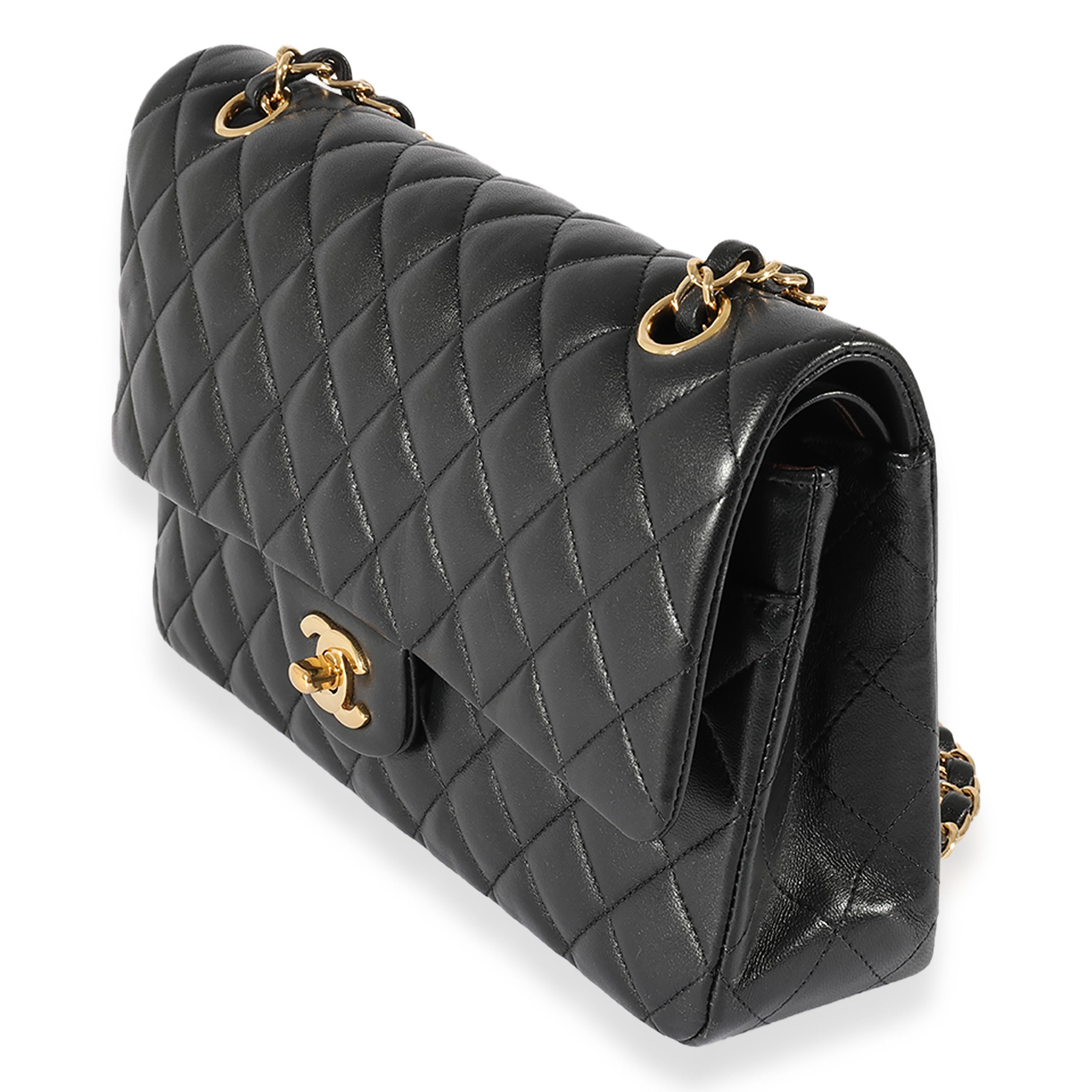Chanel Black Quilted Lambskin Medium Classic Double Flap Bag In Excellent Condition In New York, NY