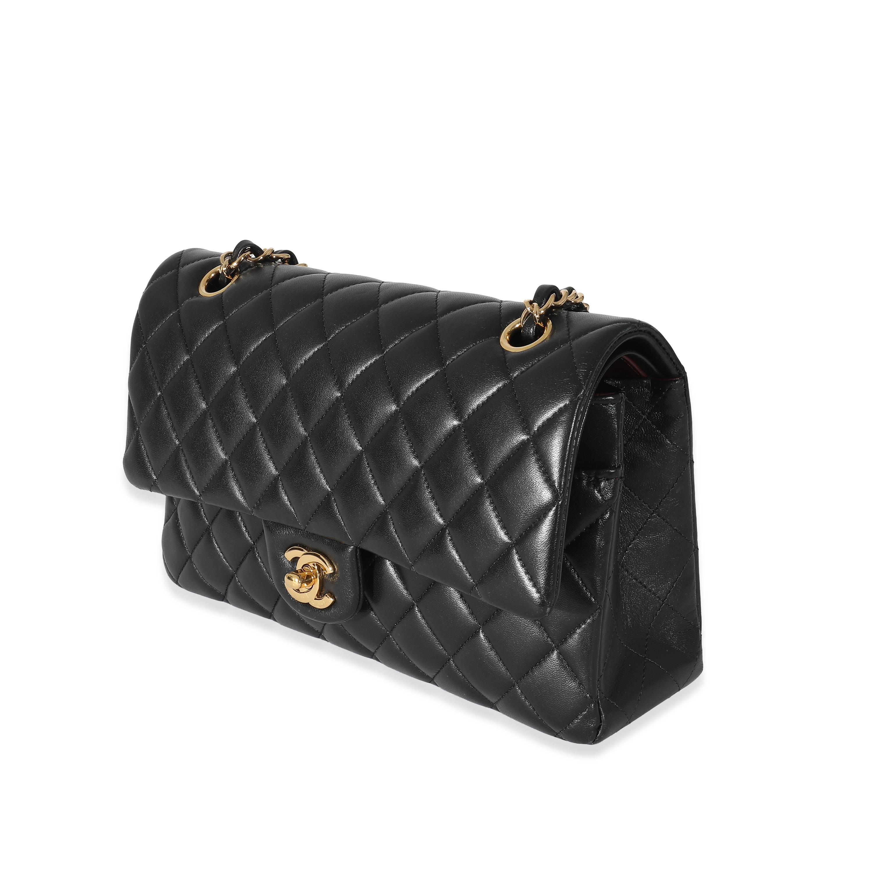 Women's Chanel Black Quilted Lambskin Medium Classic Double Flap Bag