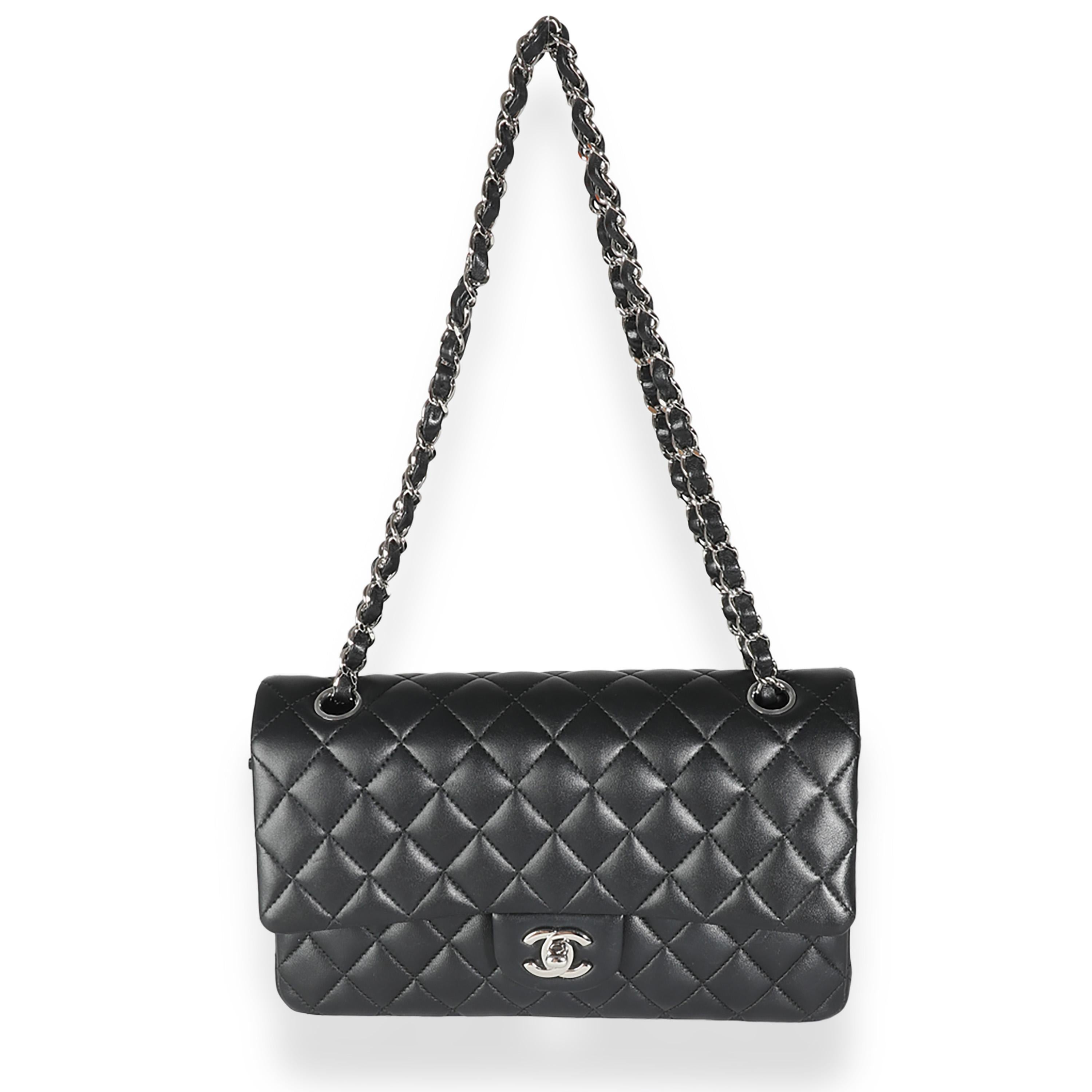 Chanel Black Quilted Lambskin Medium Classic Double Flap Bag For Sale 2