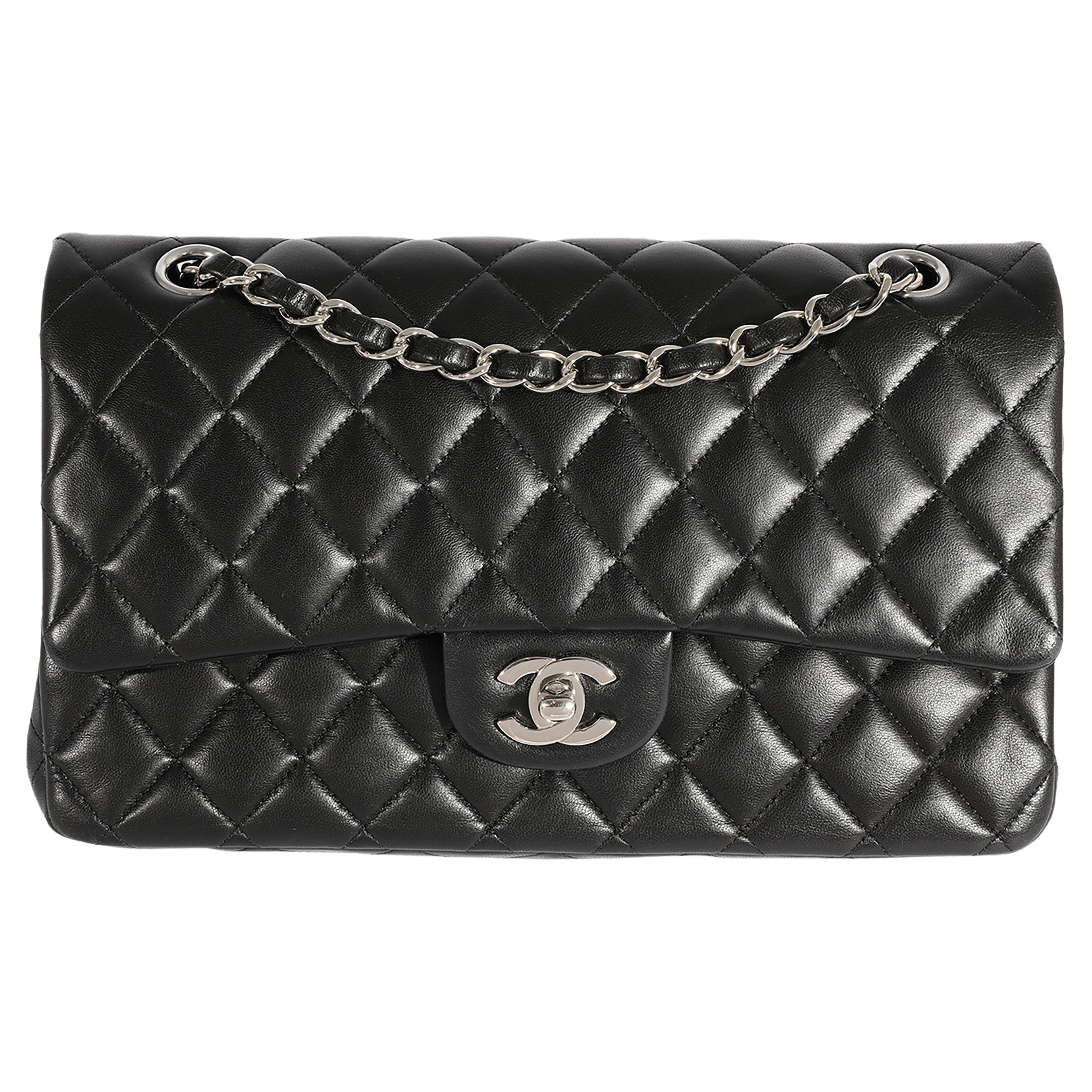 Chanel Black Quilted Lambskin Medium Classic Double Flap Bag For Sale