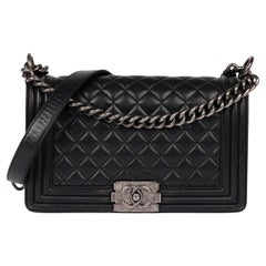 Chanel Black Quilted Lambskin Medium Le Boy Bag