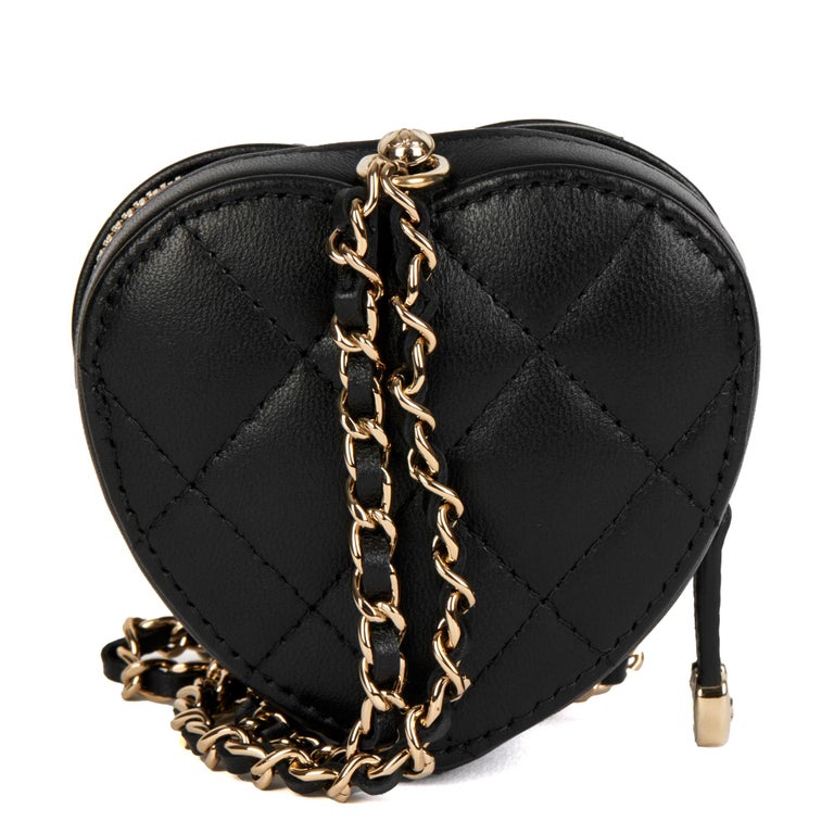CHANEL Black Quilted Lambskin Micro Love Heart For Sale at 1stDibs
