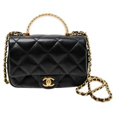 Chanel Black Quilted Lambskin Mini Flap Bag With Acrylic Chain Top Handle