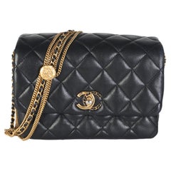 Chanel Black Quilted Lambskin Mini Medallion Multi Chain Flap Bag