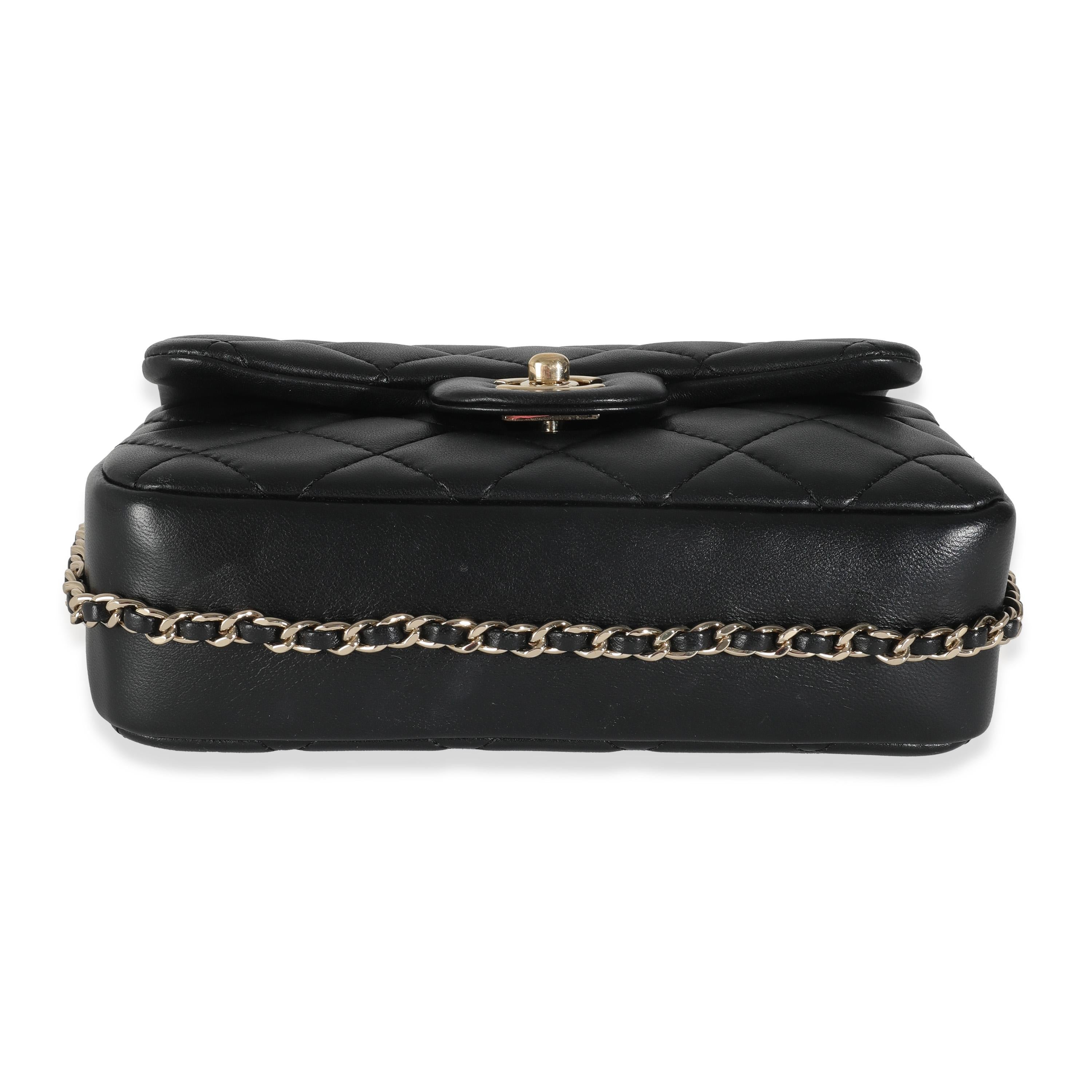Chanel Schwarze Mini My Precious Perlen-Klappentasche aus gestepptem Lammfell im Angebot 4
