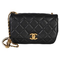 Chanel Black Quilted Lambskin Mini Pearly Chain Flap Bag