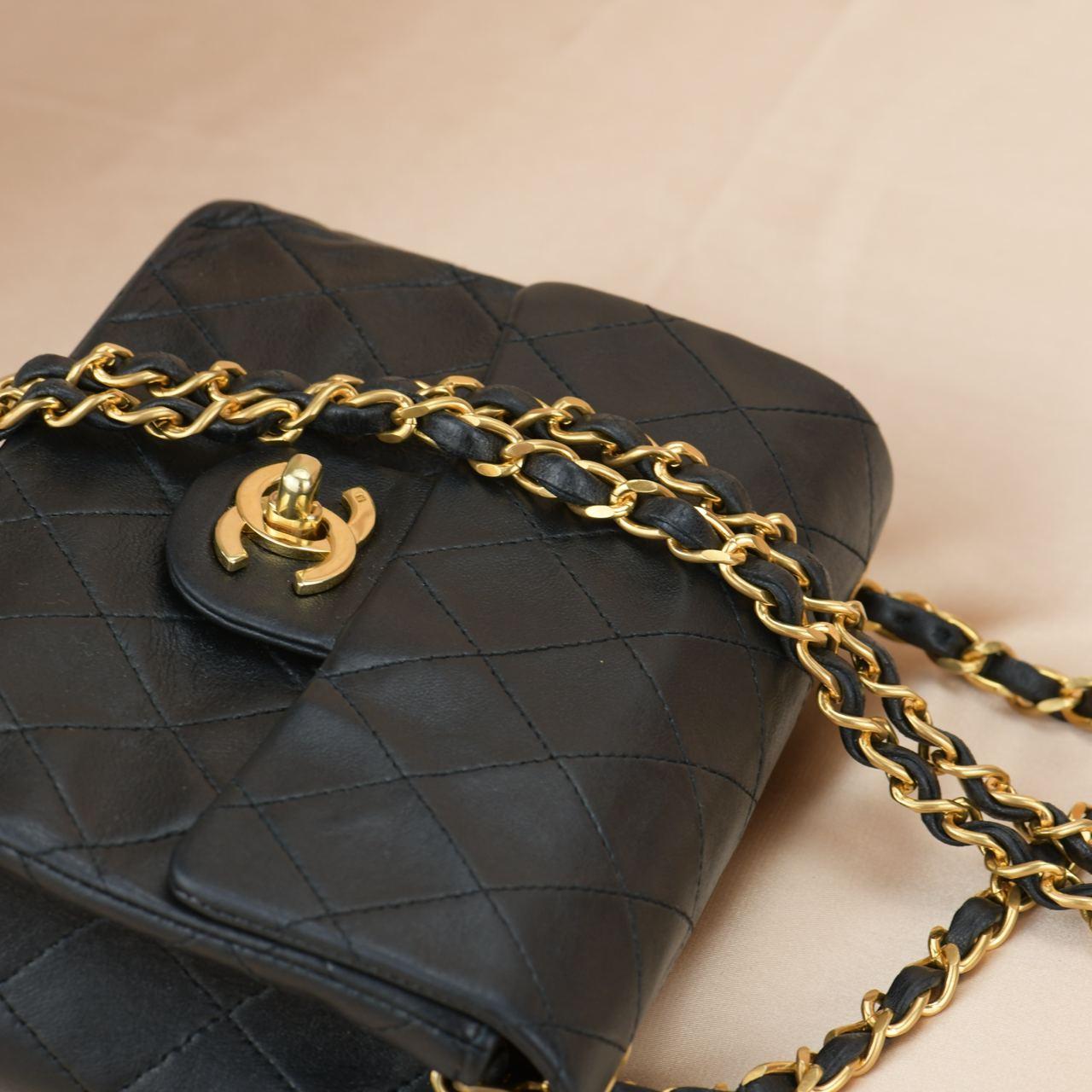 Chanel Black Quilted Lambskin Mini Square Flap Bag 7