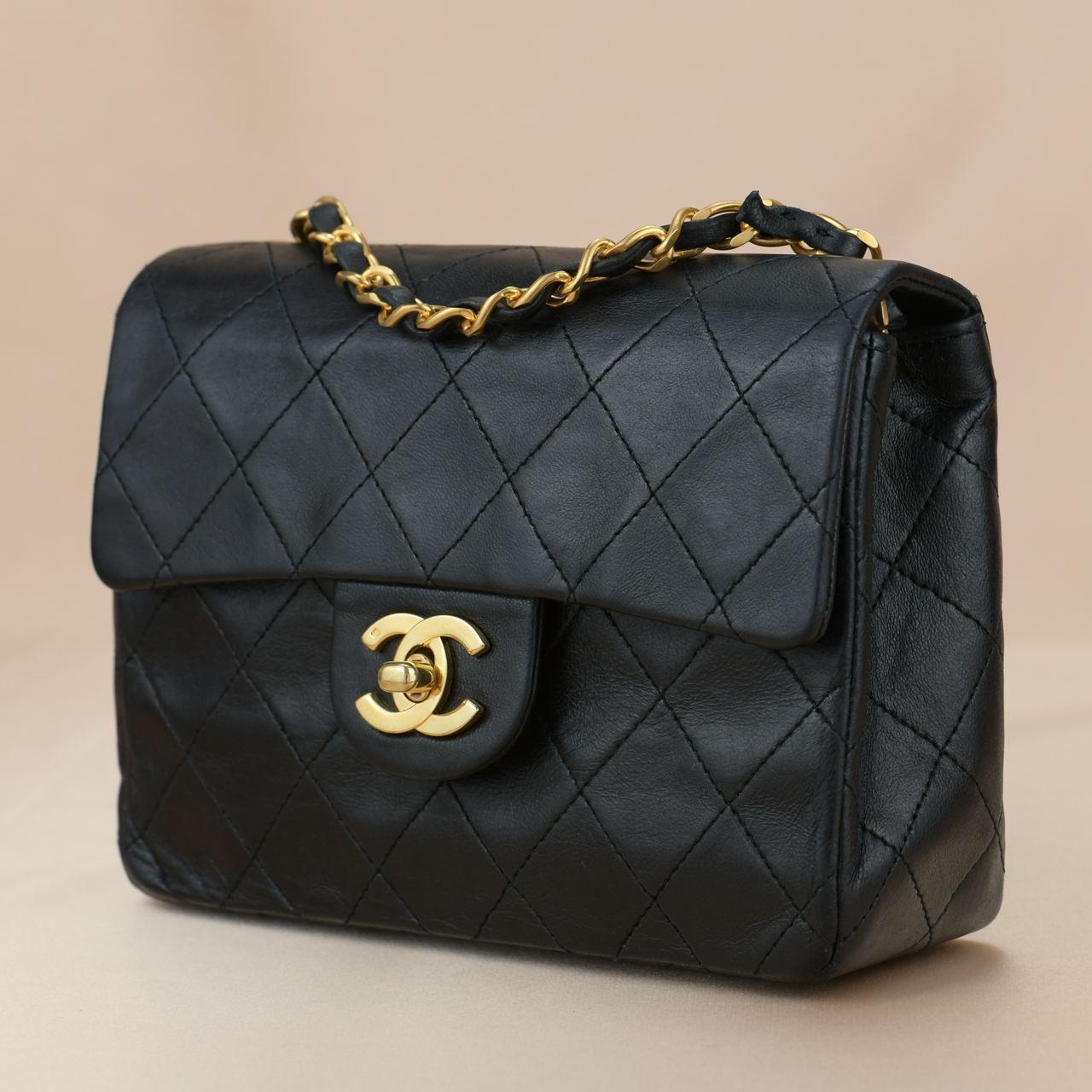 Women's Chanel Black Quilted Lambskin Mini Square Flap Bag