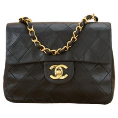 Retro Chanel Black Quilted Lambskin Mini Square Flap Bag