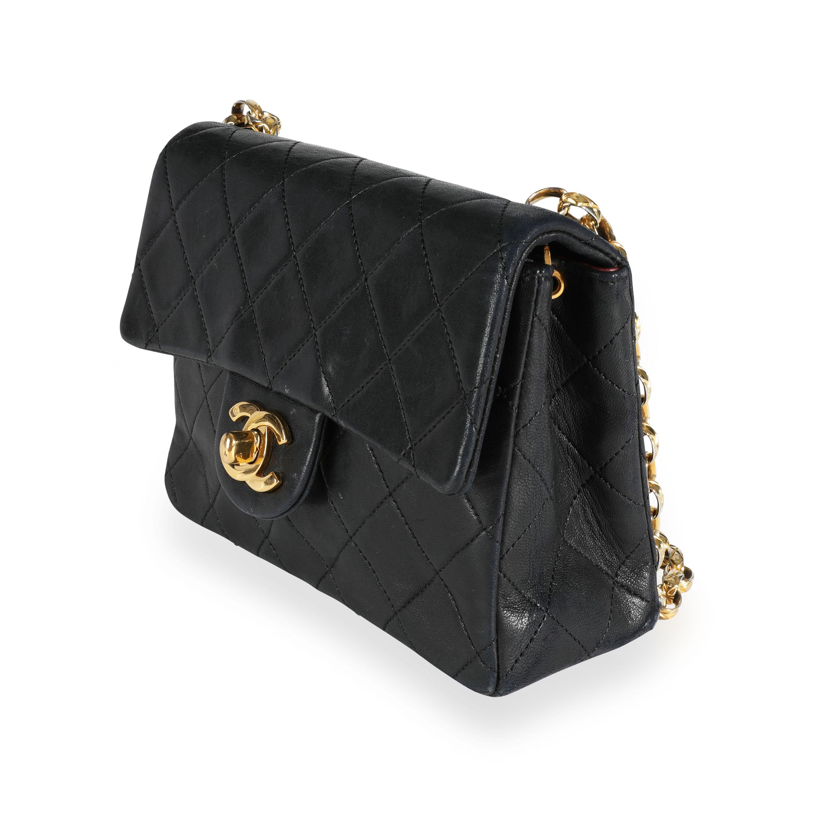 Chanel Black Quilted Lambskin Mini Square Single Flap Bag 5
