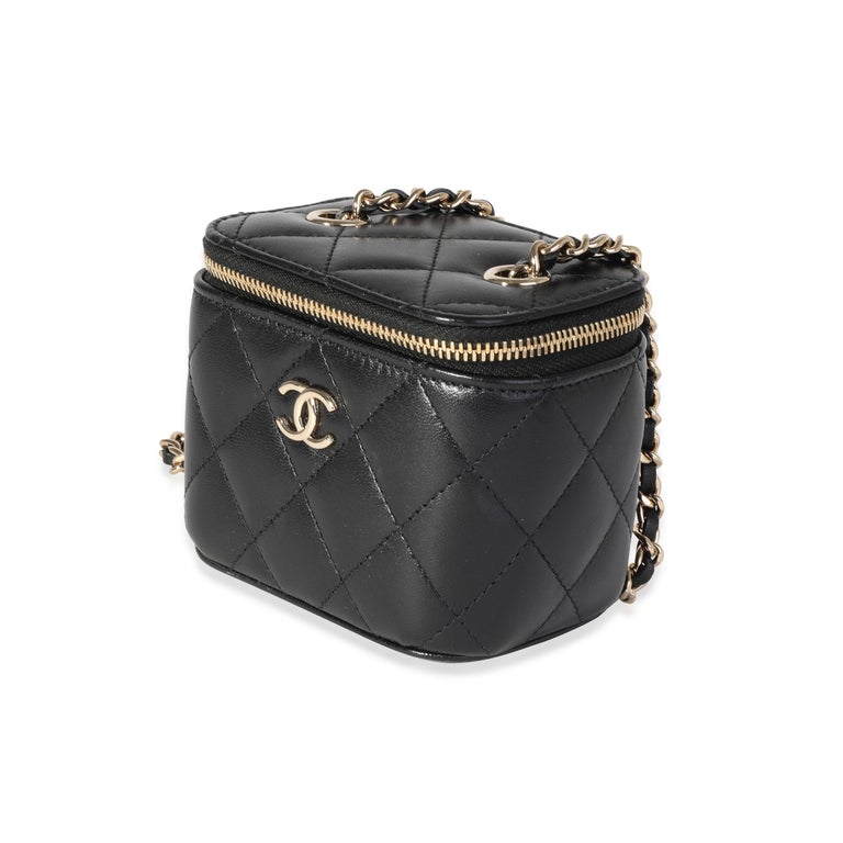 Chanel Mini Dark Brown Quilted Lambskin Top Handle Vanity Case With Ch